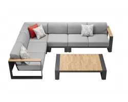 Modułowy narożnik ogrodowy grafitowy aluminiowy z elementami teak cambusa higold
