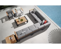 Modułowy narożnik ogrodowy grafitowy aluminiowy z elementami teak cambusa higold