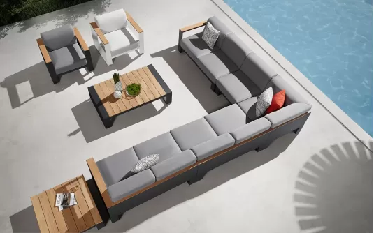 Modułowy narożnik ogrodowy grafitowy aluminiowy z elementami teak cambusa higold Modułowy narożnik ogrodowy grafitowy aluminiowy z elementami teak cambusa higold