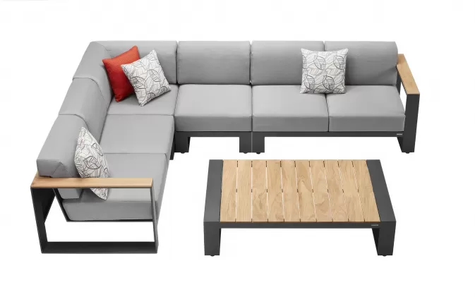 Modułowy narożnik ogrodowy grafitowy aluminiowy z elementami teak cambusa higold