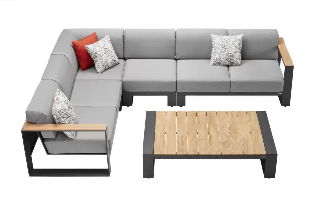 Modułowy narożnik ogrodowy grafitowy aluminiowy z elementami teak cambusa higold