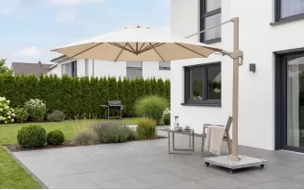 Ośmiokątny parasol ogrodowy 350 cm w kolorze jasno beżowym duraflekx