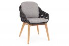 Grafitowe krzesło obiadowe TAMIRES drewno teak i lina polipropylenowa
