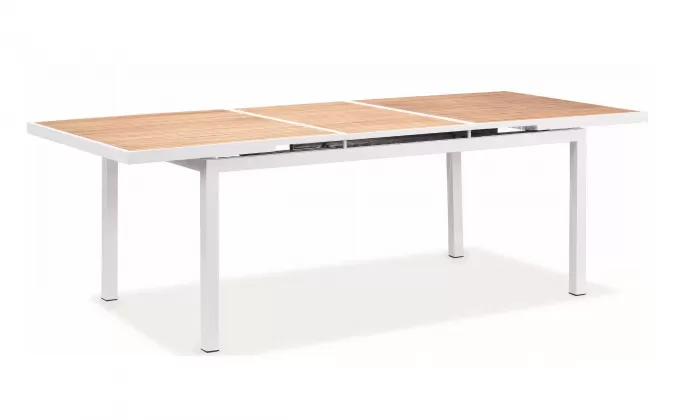 Biały stół ogrodowy rozsuwany 180-240 z blatem teak HECK Higold