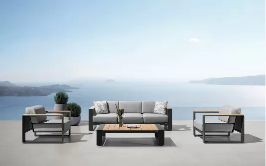 Nowoczesny zestaw mebli ogrodowych aluminiowych grafitowych cambusa higold