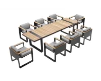 Duży ośmioosobowy zestaw luksusowy stołowy grafitowy aluminium teak cam busa higold