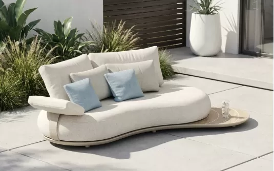 Luksusowa sofa ogrodowa CALLA Higold boucle ze stolikiem bocznym
