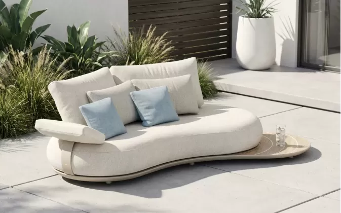 Luksusowa sofa ogrodowa CALLA Higold boucle ze stolikiem bocznym