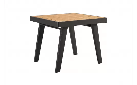 Kwadratowy stół ogrodowy aluminiowy z blatem teak EMOTI 90 x 90 cm