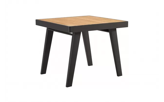Kwadratowy stół ogrodowy aluminiowy z blatem teak EMOTI 90 x 90 cm