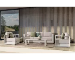 Meble kość słoniowa aluminiowe sofa + 2 fotele i stolik MOSES bizzotto