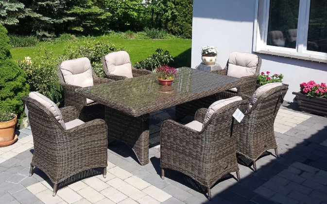 duży komplet obiadowy na taras z technorattanu dla 6 osób