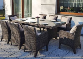 komplet stołowy na taras stół 200 cm i 6 foteli brązowy