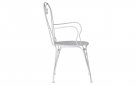 Białe metalowe ocynkowane krzesło ogrodowe z podłokietnikami w stylu klasycznym Sinna sztaplowane