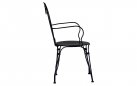 Czarne metalowe ocynkowane krzesło ogrodowe z podłokietnikami w stylu klasycznym Sinna