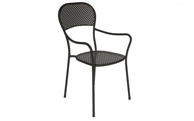 Sztaplowane cięzkie krzesło stalowe ogrodowe IVIENE grafitowe malowane proszkowo