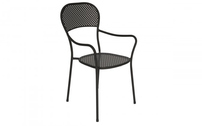 Sztaplowane cięzkie krzesło stalowe ogrodowe IVIENE grafitowe malowane proszkowo
