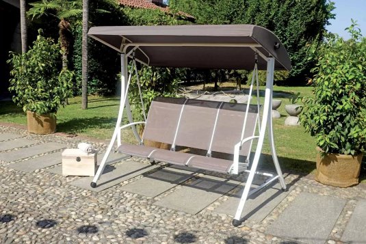 Huśtawka ogrodowa 3-osobowa z siedziskiem z tekstyliny BAWALA tortora