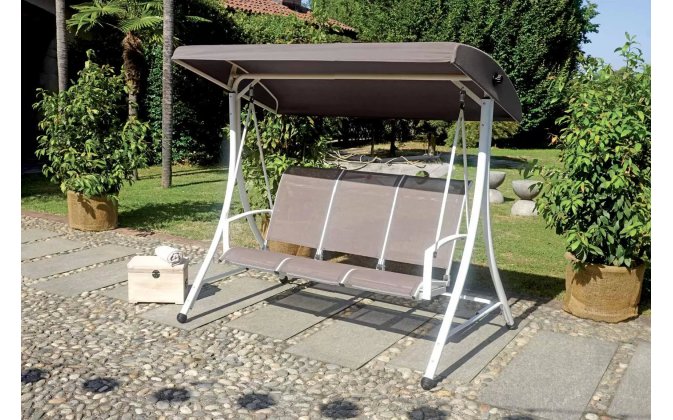 Huśtawka ogrodowa 3-osobowa z siedziskiem z tekstyliny BAWALA tortora