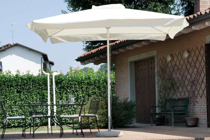 Parasol kwadratowy ogrodowy aluminiowy noga biała kremowy ORTIGA 3x3 m