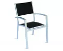 fotel z aluminium z czarnym siedziskiem