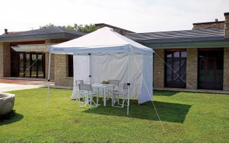 CARMELO 3×3 m namiot ogrodowy składany – stalowy, biała powłoka perłowa, anti-pooling