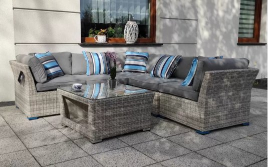 Meble ogrodowe modułowy narożnik z technorattanu PERNACA jasnoszara