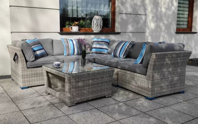 Meble ogrodowe modułowy narożnik z technorattanu PERNACA jasnoszara Meble ogrodowe modułowy narożnik z technorattanu PERNACA jasnoszara