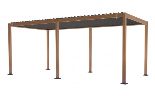 Pergola lamelowa aluminiowa 3×6 m TEXAS z regulacją i odpływem – efekt drewna