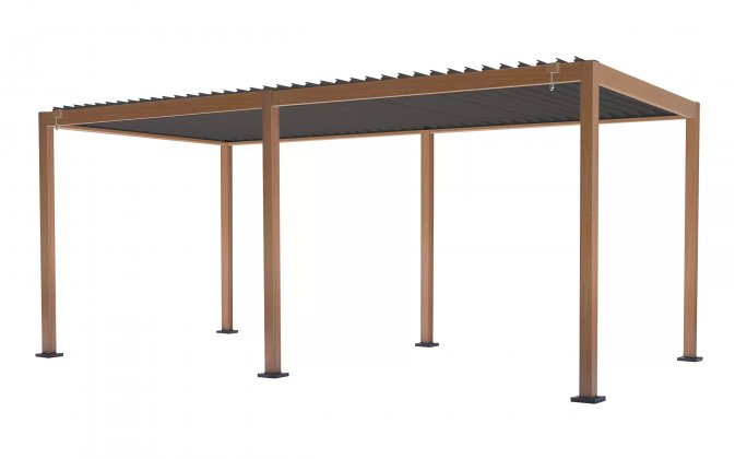 Pergola lamelowa aluminiowa 3×6 m TEXAS z regulacją i odpływem – efekt drewna