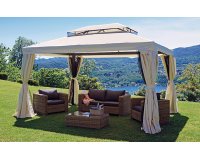 Ekskluzywny pawilon ogrodowy aluminiowy 3x4 m VISTOSA ciemnoszara konstrukcja bezowo-kremowe poszycie 