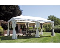 BARROSO Ekskluzywny pawilon ogrodowy 3×6 m – aluminiowy, ecru, z tkaniną poliestrową i zasłonami