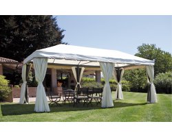 BARROSO Ekskluzywny pawilon ogrodowy 3×6 m – aluminiowy, ecru, z tkaniną poliestrową i zasłonami