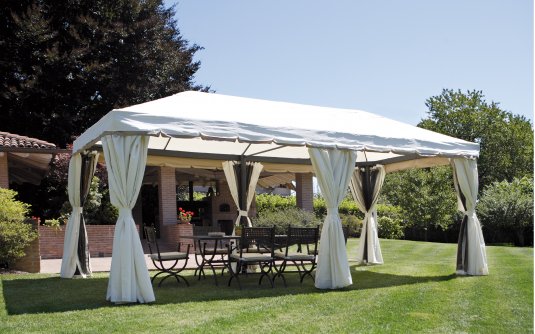 BARROSO Ekskluzywny pawilon ogrodowy 3×6 m – aluminiowy, ecru, z tkaniną poliestrową i zasłonami BARROSO Ekskluzywny pawilon ogrodowy 3×6 m – aluminiowy, ecru, z tkaniną poliestrową i zasłonami