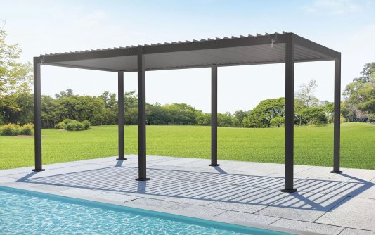 Pergola lamelowa aluminiowa 3×6 m TEXAS z regulacją i odpływem – antracyt Pergola lamelowa aluminiowa 3×6 m TEXAS z regulacją i odpływem – antracyt