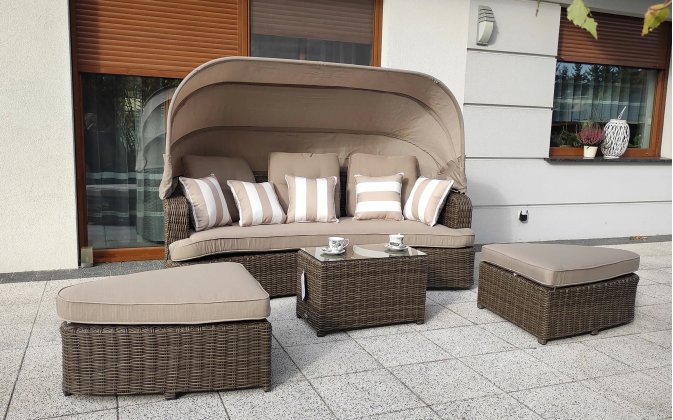 Leżanka ogrodowa z daszkiem ZUCARRO technorattan brązowy matowy