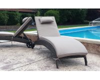 leżak technorattanowy z materac szarobrązowy z kółkami