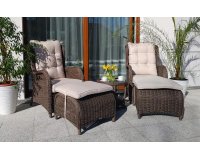 Dwa fotele wypoczynkowe ogrodowe uszaki z podnóżkami LACONI