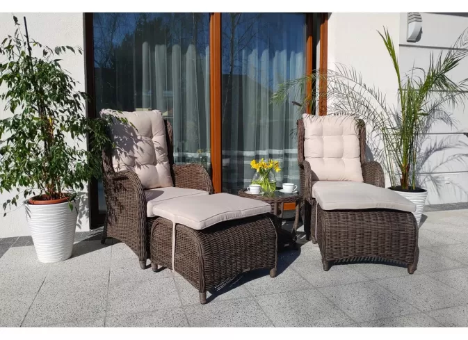 Dwa fotele wypoczynkowe ogrodowe uszaki z podnóżkami LACONI