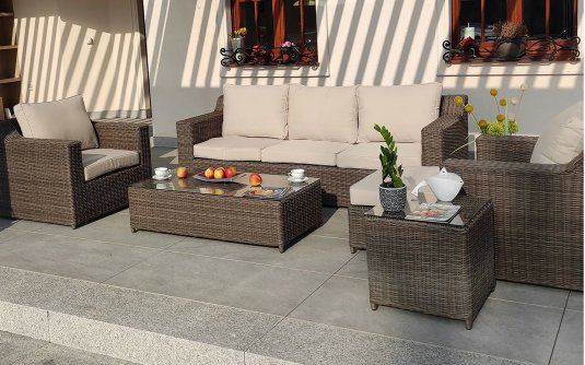 Meble ogrodowe wypoczynkowe z technorattanu z dużą sofą LARGHI brązowe Meble ogrodowe wypoczynkowe z technorattanu z dużą sofą LARGHI brązowe