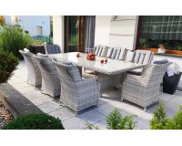 Zestaw mebli stołowych SANTELIA technorattan JASNOSZARY szeroki stół