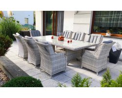 Zestaw mebli stołowych SANTELIA technorattan JASNOSZARY szeroki stół